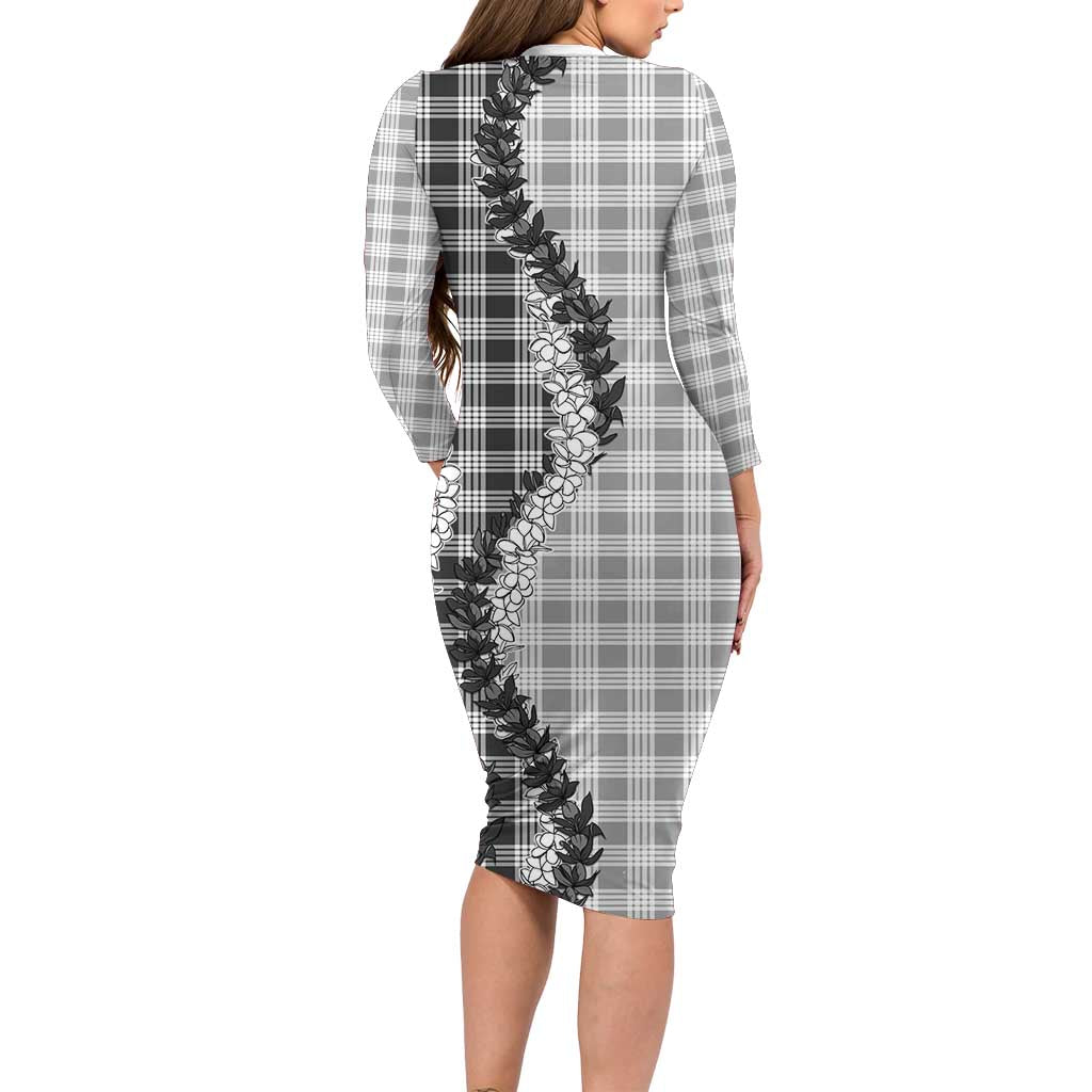 Gray Hawaii Palaka Family Matching Long Sleeve Bodycon Dress and Hawaiian Shirt Hawaiian Honohono Lei