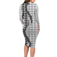Gray Hawaii Palaka Family Matching Long Sleeve Bodycon Dress and Hawaiian Shirt Hawaiian Honohono Lei