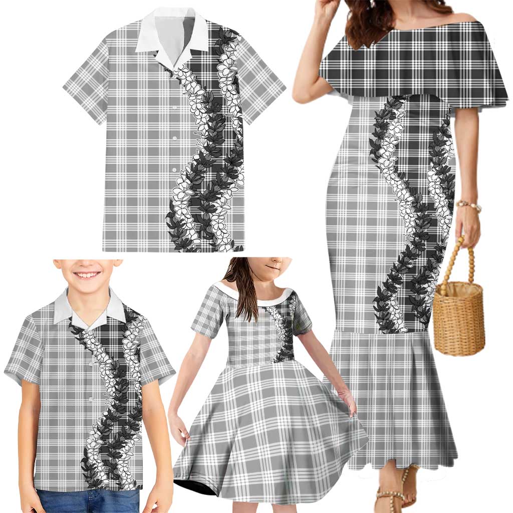 Gray Hawaii Palaka Family Matching Mermaid Dress and Hawaiian Shirt Hawaiian Honohono Lei