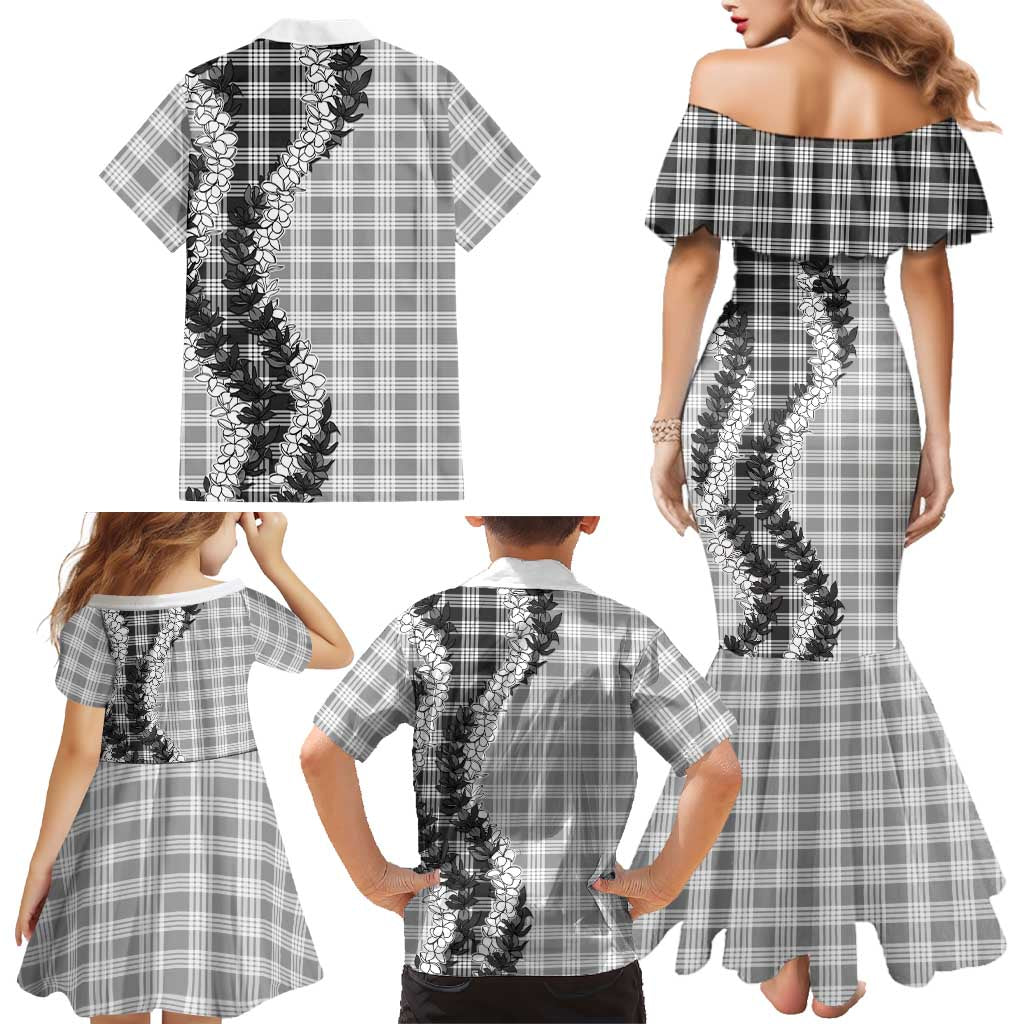 Gray Hawaii Palaka Family Matching Mermaid Dress and Hawaiian Shirt Hawaiian Honohono Lei
