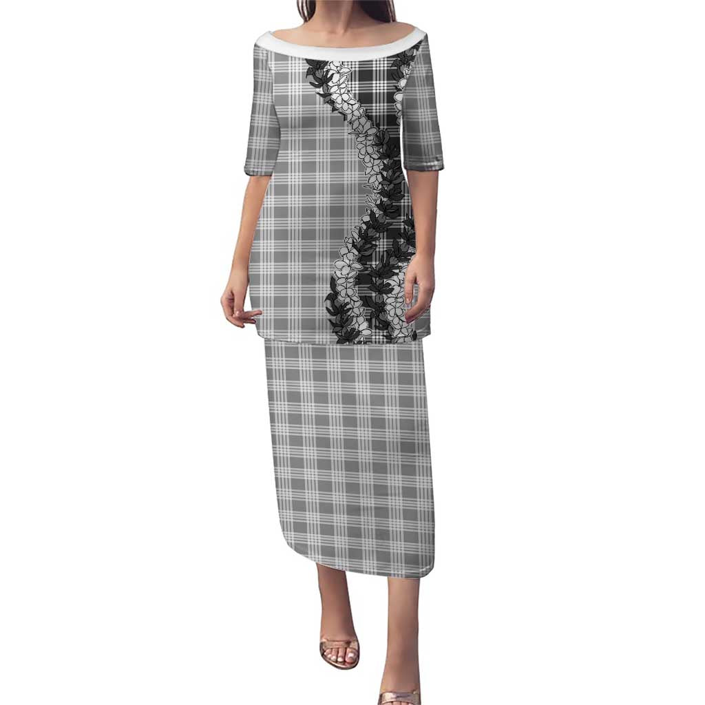 Gray Hawaii Palaka Family Matching Puletasi and Hawaiian Shirt Hawaiian Honohono Lei