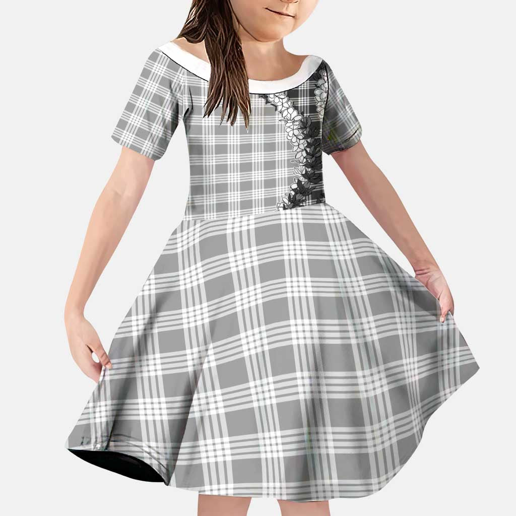 Gray Hawaii Palaka Family Matching Short Sleeve Bodycon Dress and Hawaiian Shirt Hawaiian Honohono Lei