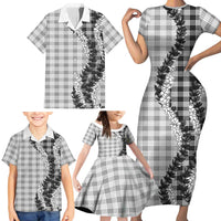 Gray Hawaii Palaka Family Matching Short Sleeve Bodycon Dress and Hawaiian Shirt Hawaiian Honohono Lei