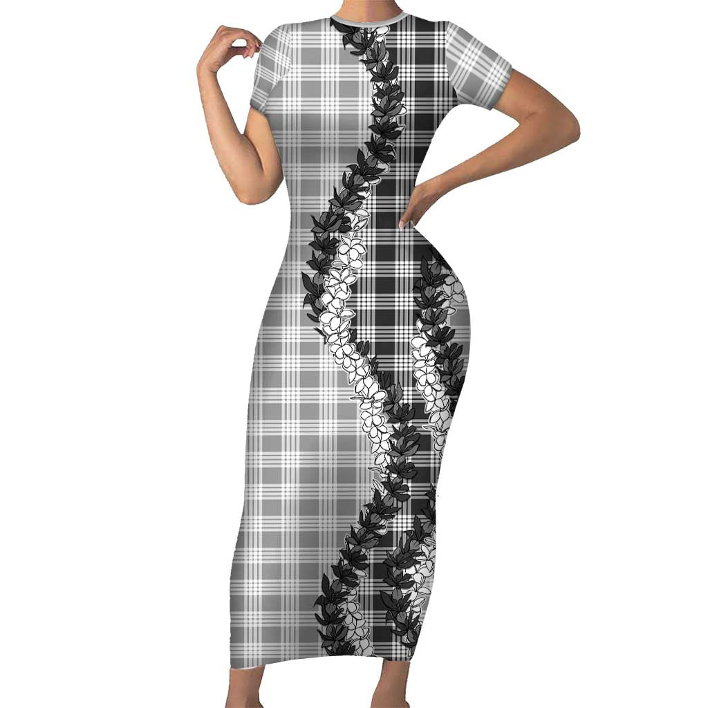 Gray Hawaii Palaka Family Matching Short Sleeve Bodycon Dress and Hawaiian Shirt Hawaiian Honohono Lei