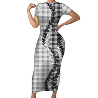 Gray Hawaii Palaka Family Matching Short Sleeve Bodycon Dress and Hawaiian Shirt Hawaiian Honohono Lei