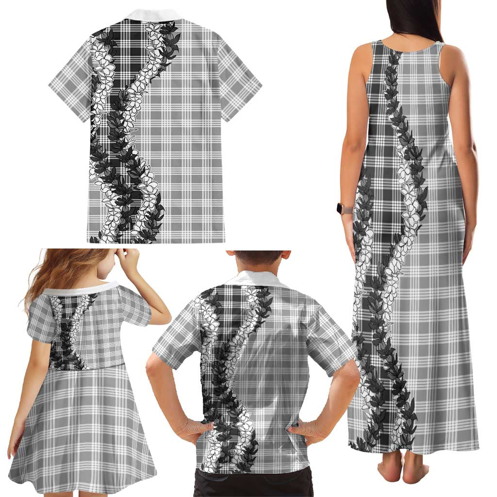 Gray Hawaii Palaka Family Matching Tank Maxi Dress and Hawaiian Shirt Hawaiian Honohono Lei