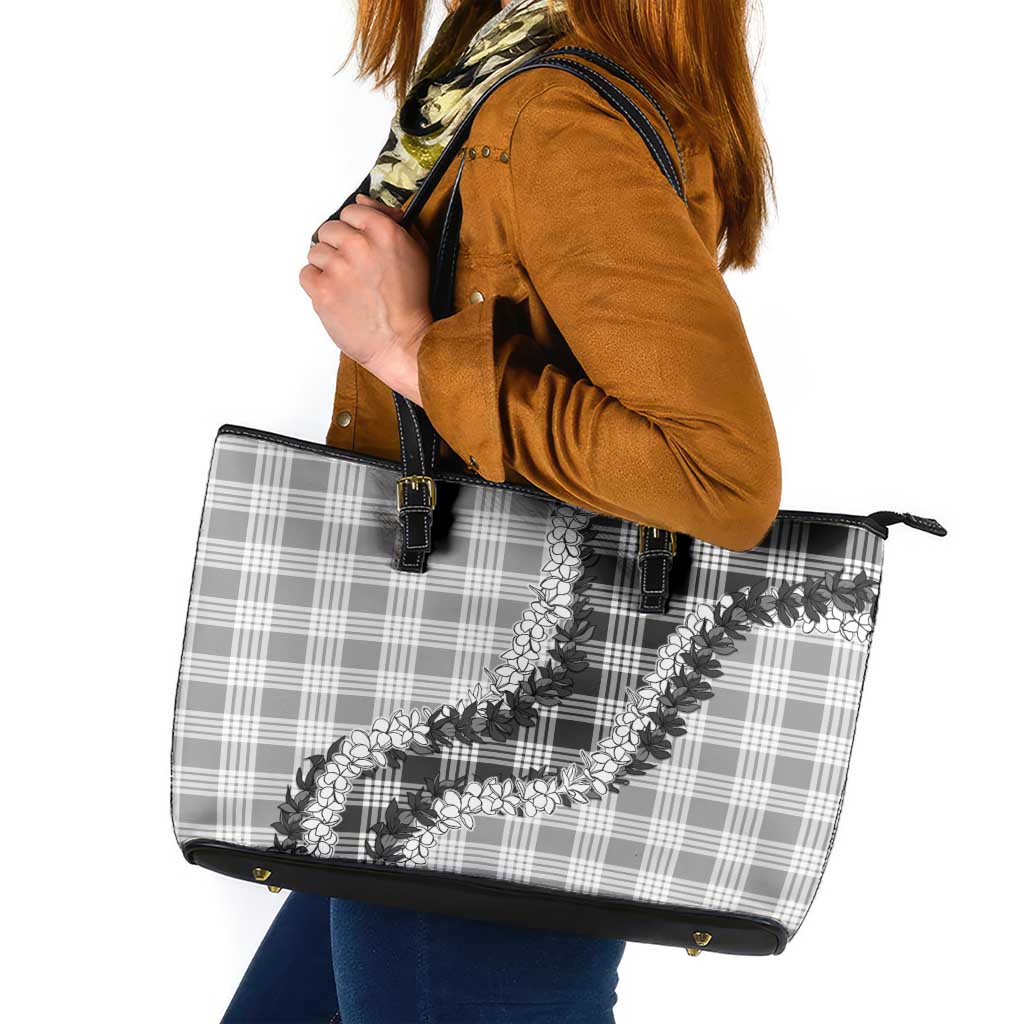 Gray Hawaii Palaka Leather Tote Bag Hawaiian Honohono Lei LT05 Gray - Polynesian Pride