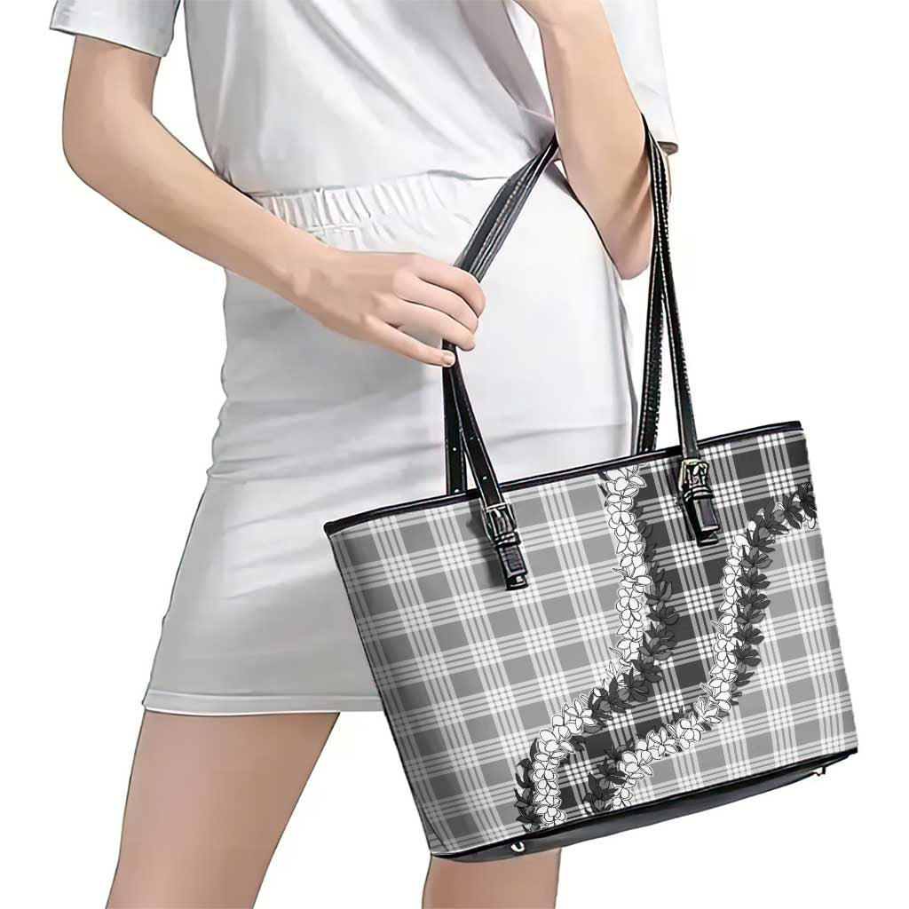 Gray Hawaii Palaka Leather Tote Bag Hawaiian Honohono Lei LT05 - Polynesian Pride