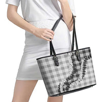 Gray Hawaii Palaka Leather Tote Bag Hawaiian Honohono Lei LT05 - Polynesian Pride