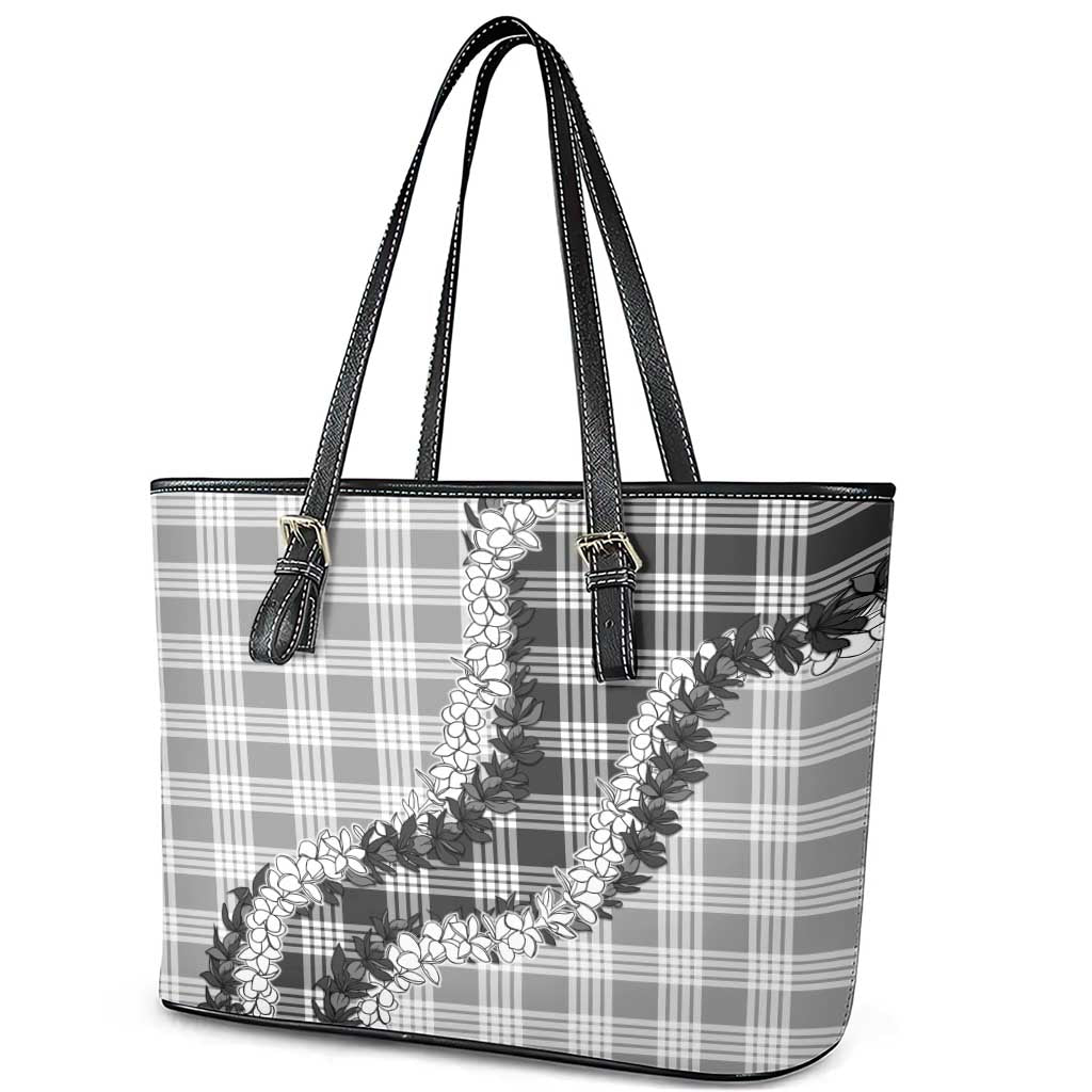Gray Hawaii Palaka Leather Tote Bag Hawaiian Honohono Lei LT05 - Polynesian Pride