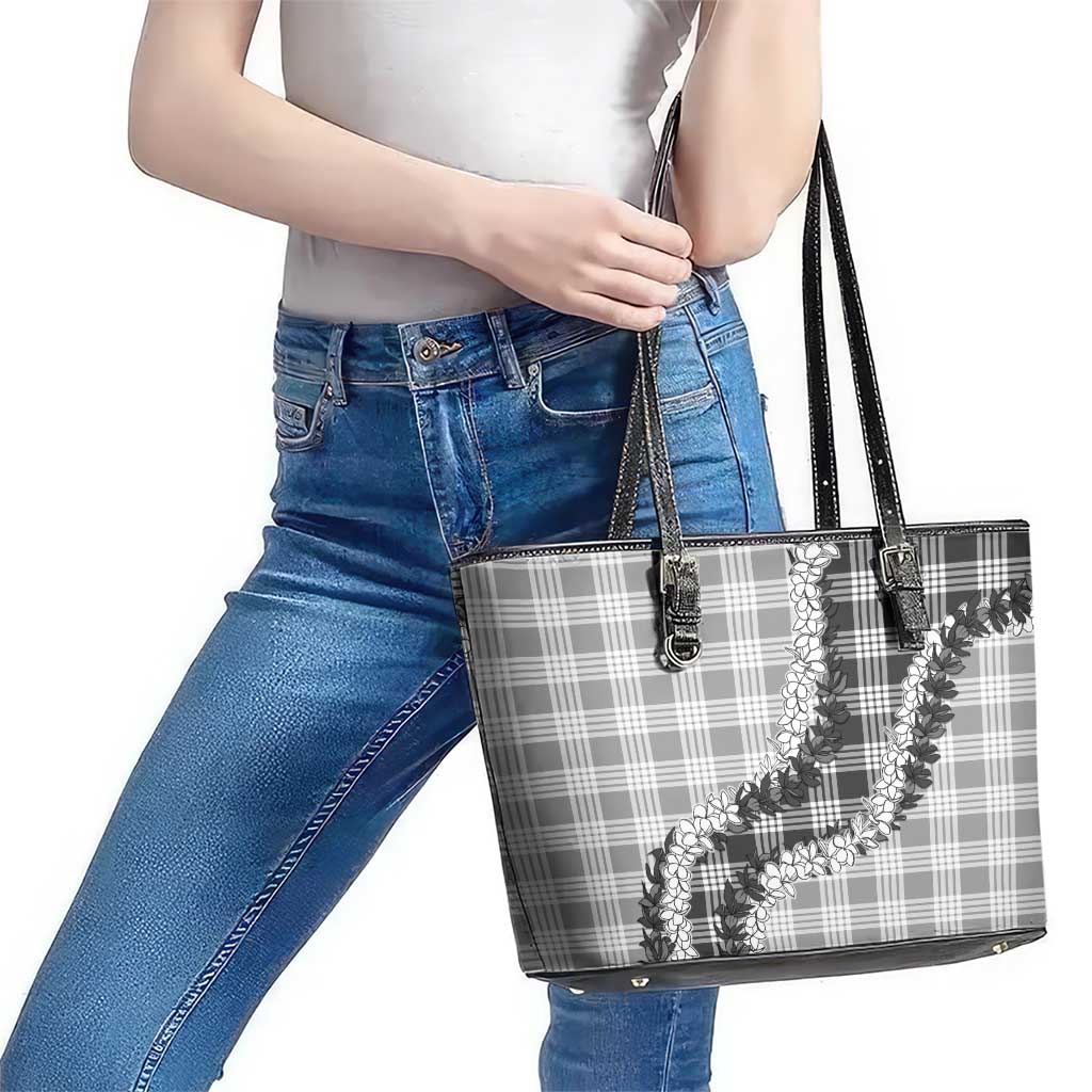 Gray Hawaii Palaka Leather Tote Bag Hawaiian Honohono Lei LT05 - Polynesian Pride
