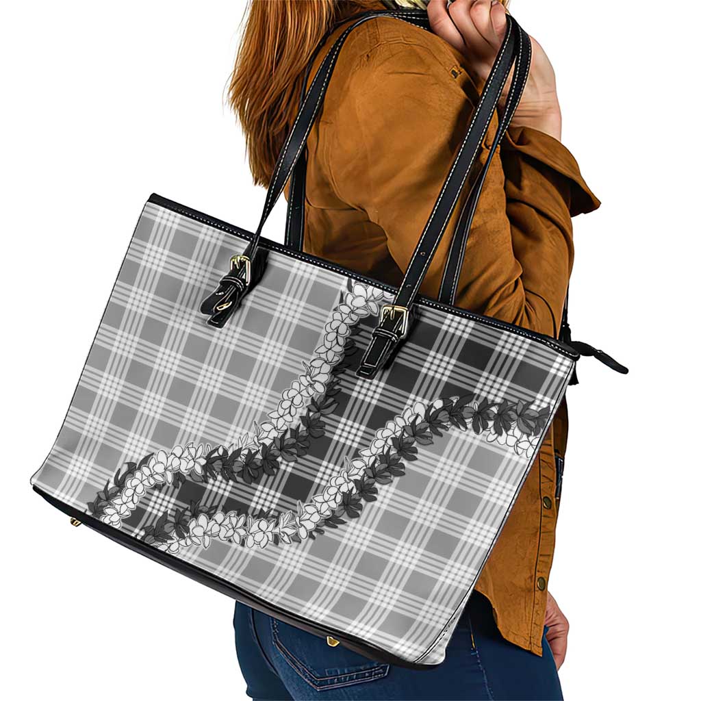 Gray Hawaii Palaka Leather Tote Bag Hawaiian Honohono Lei LT05 - Polynesian Pride