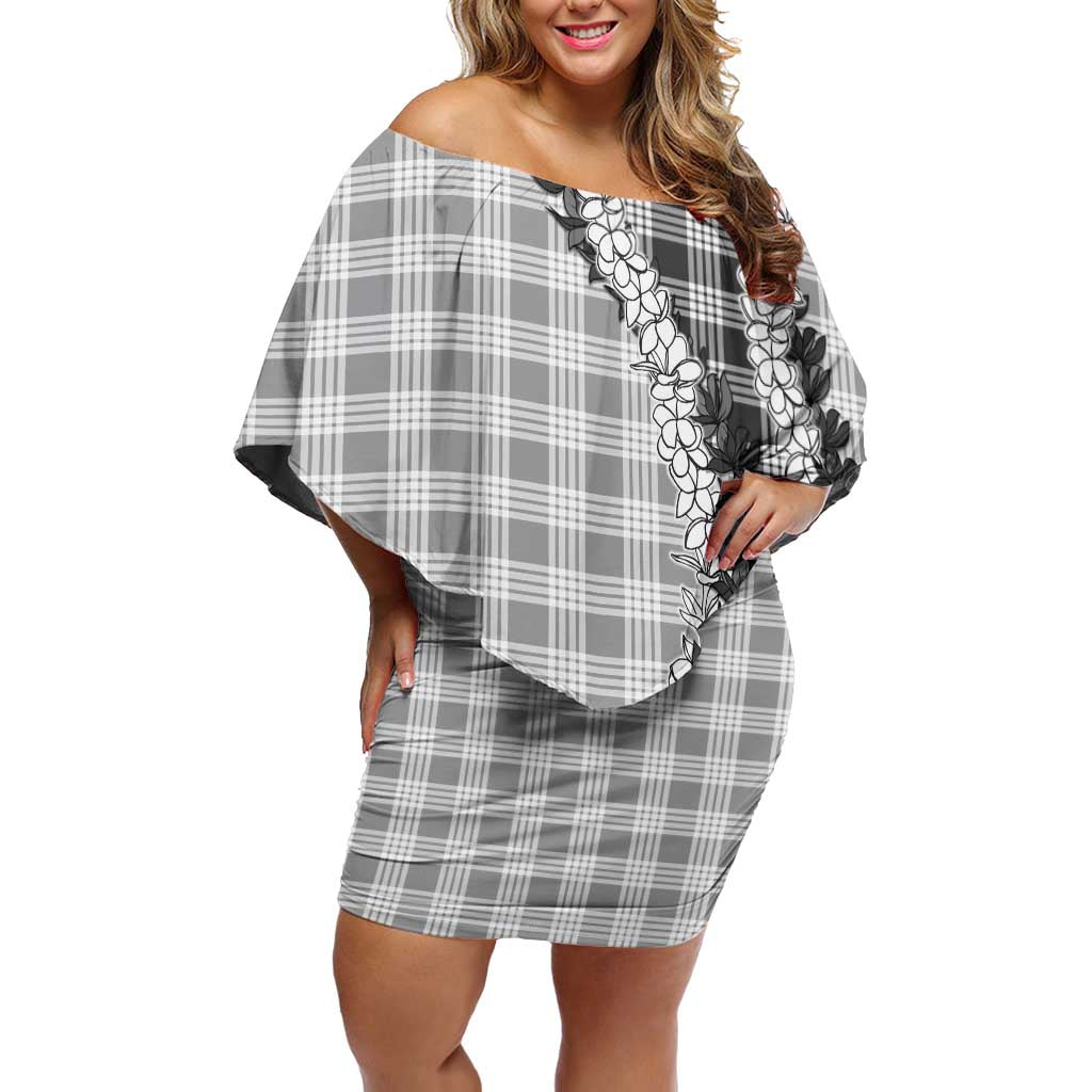 Gray Hawaii Palaka Off Shoulder Short Dress Hawaiian Honohono Lei