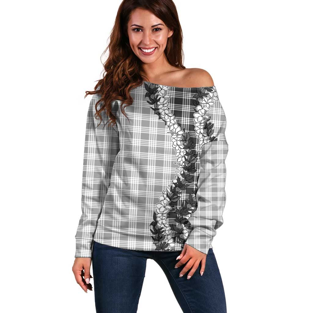 Gray Hawaii Palaka Off Shoulder Sweater Hawaiian Honohono Lei LT05 Women Gray - Polynesian Pride