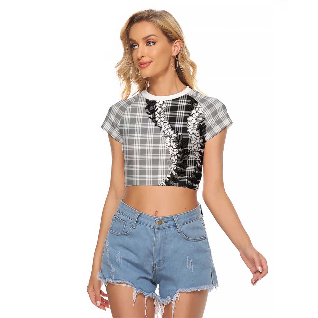 Gray Hawaii Palaka Raglan Cropped T Shirt Hawaiian Honohono Lei LT05 Female Gray - Polynesian Pride
