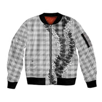 Gray Hawaii Palaka Sleeve Zip Bomber Jacket Hawaiian Honohono Lei