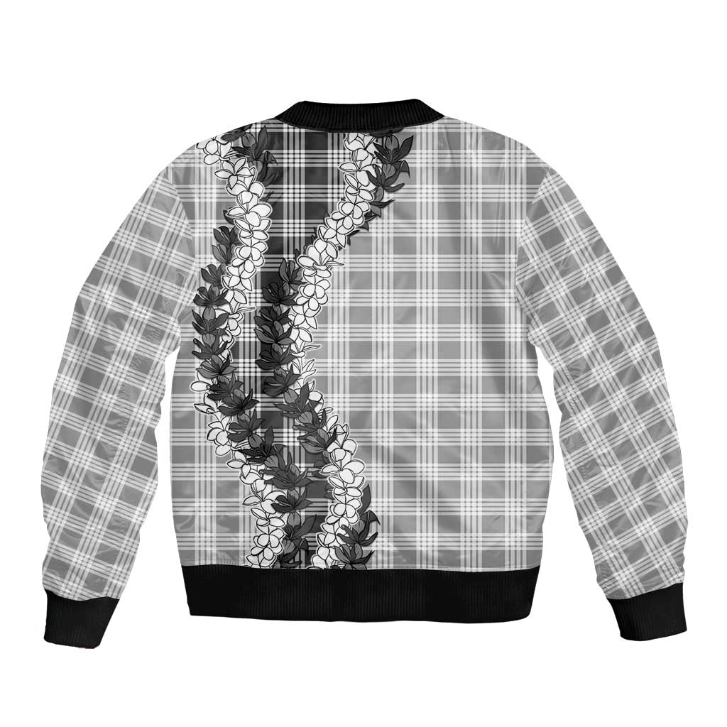 Gray Hawaii Palaka Sleeve Zip Bomber Jacket Hawaiian Honohono Lei