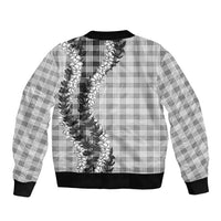 Gray Hawaii Palaka Sleeve Zip Bomber Jacket Hawaiian Honohono Lei