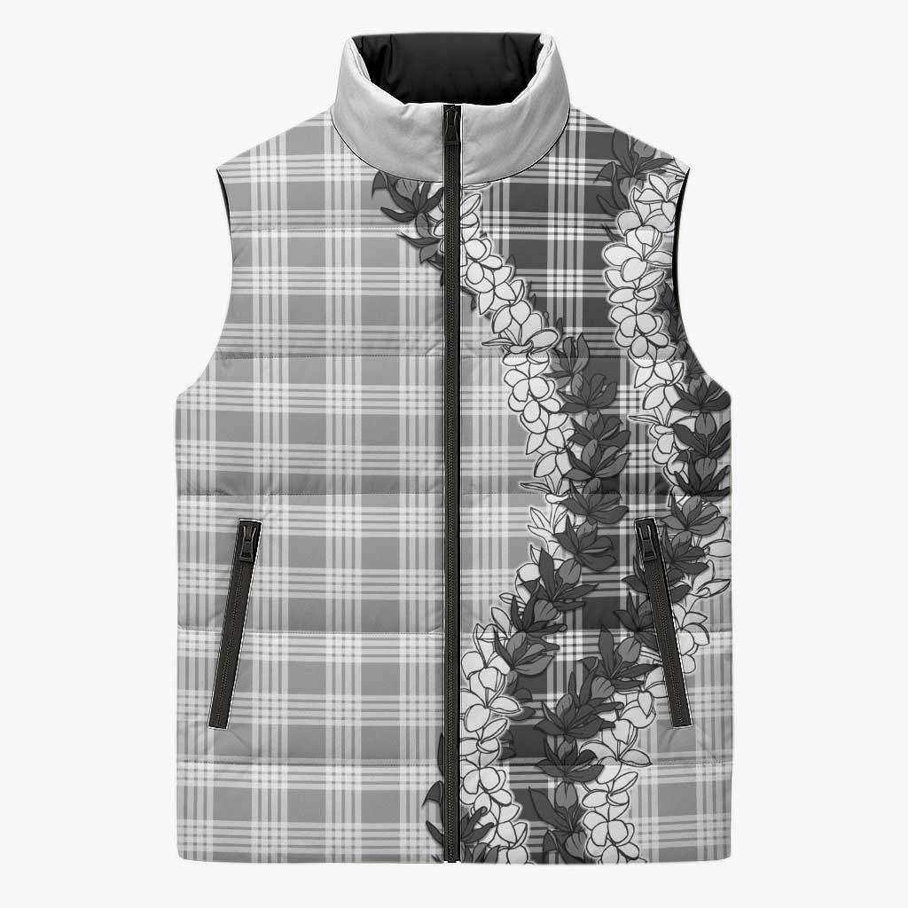 Gray Hawaii Palaka Sleeveless Puffer Jacket Hawaiian Honohono Lei