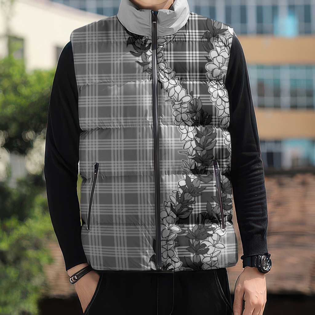 Gray Hawaii Palaka Sleeveless Puffer Jacket Hawaiian Honohono Lei