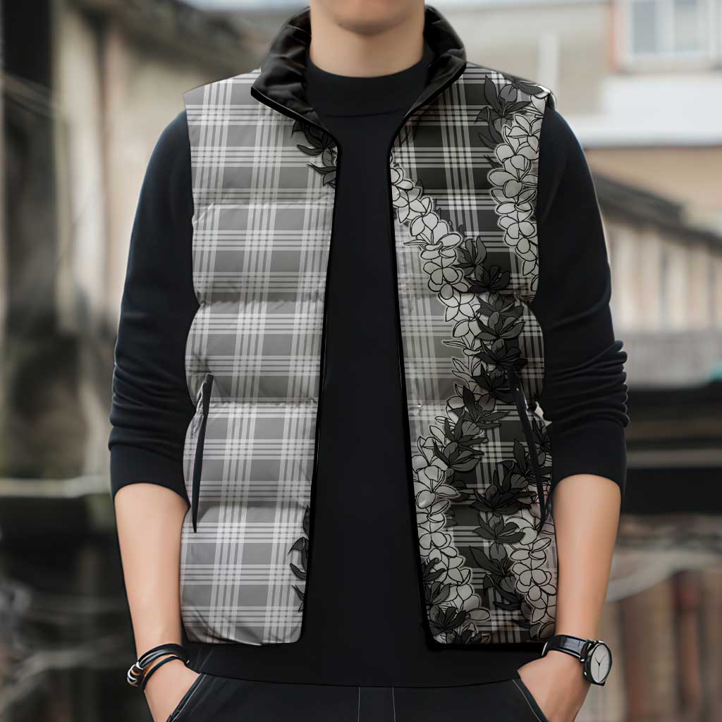 Gray Hawaii Palaka Sleeveless Puffer Jacket Hawaiian Honohono Lei
