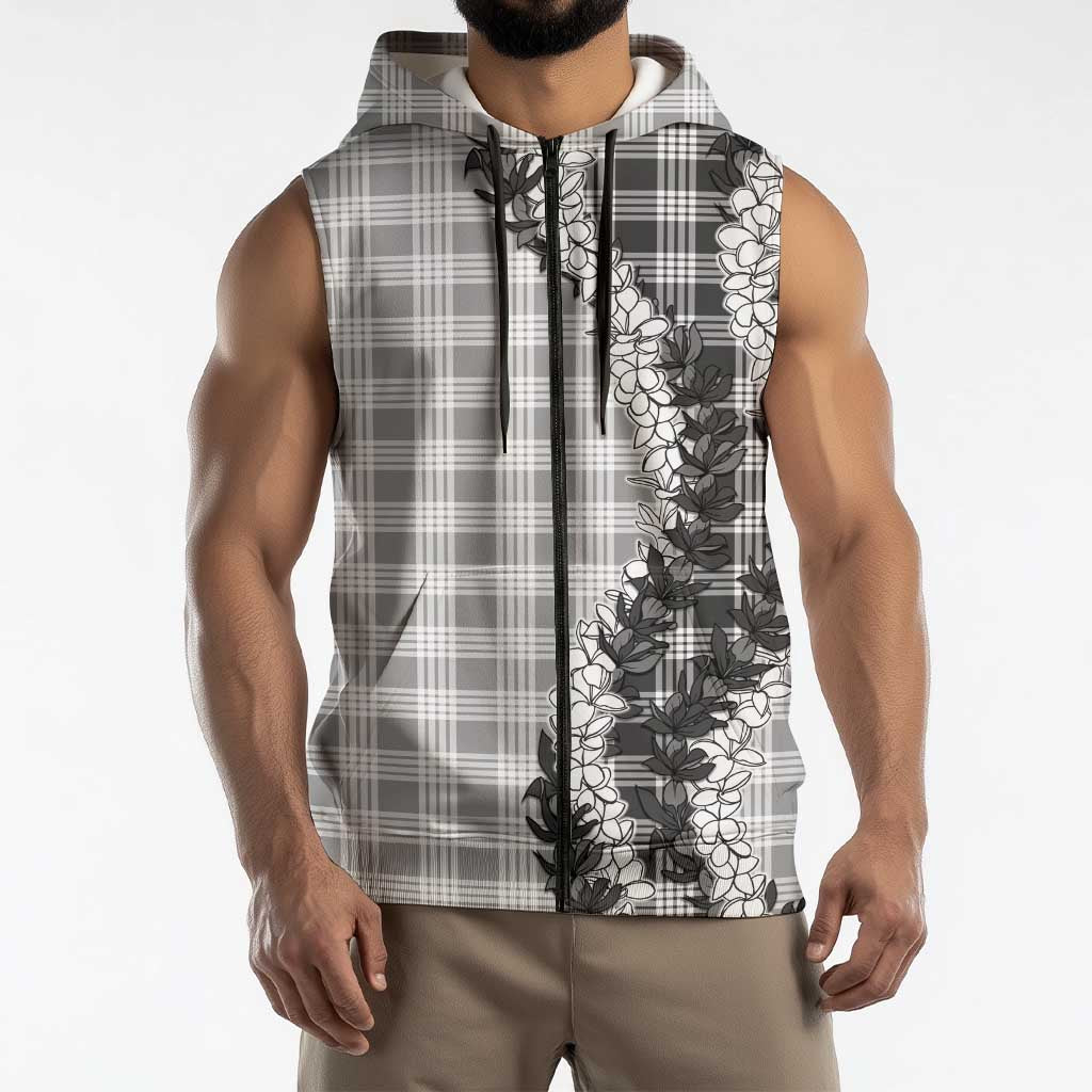 Gray Hawaii Palaka Sleeveless Zip Hoodie Hawaiian Honohono Lei LT05 - Polynesian Pride