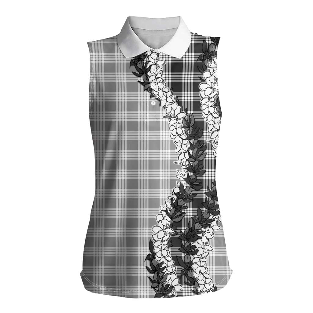 Gray Hawaii Palaka Women Sleeveless Polo Shirt Hawaiian Honohono Lei LT05 Female Gray - Polynesian Pride