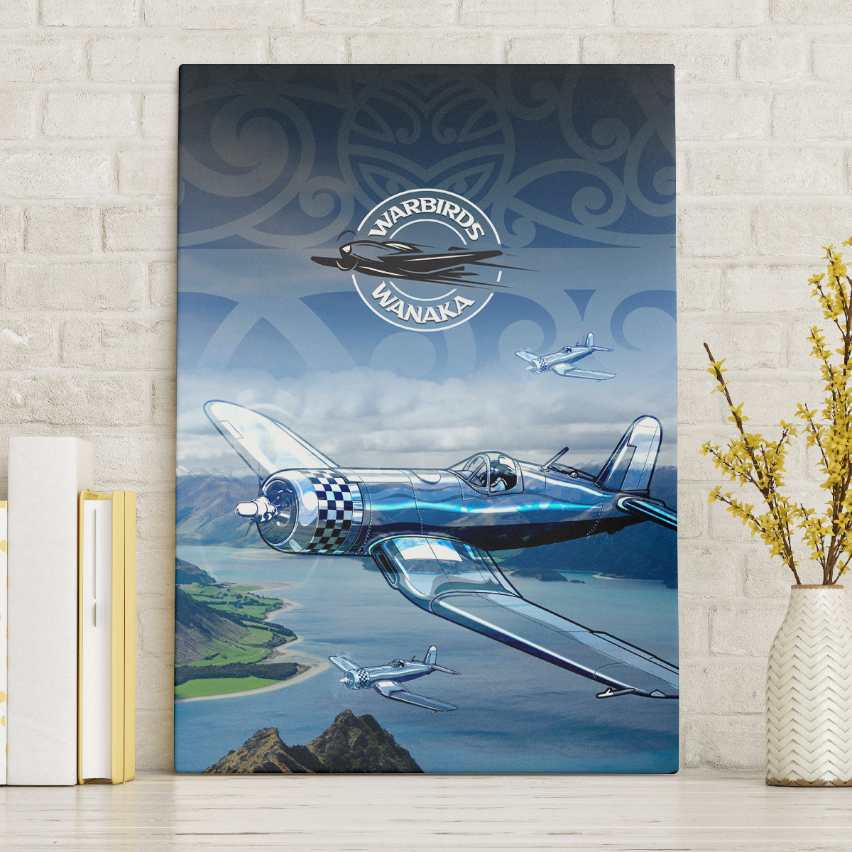 New Zealand Wanaka Air Show Canvas Wall Art With Maori Pattern LT05 Without Frame Blue - Polynesian Pride