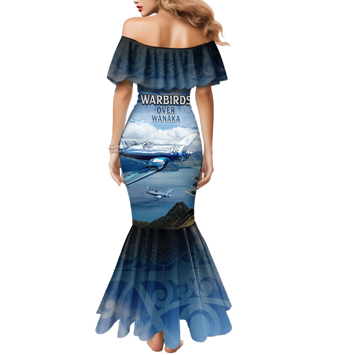 New Zealand Wanaka Air Show Family Matching Mermaid Dress and Hawaiian Shirt With Maori Pattern
