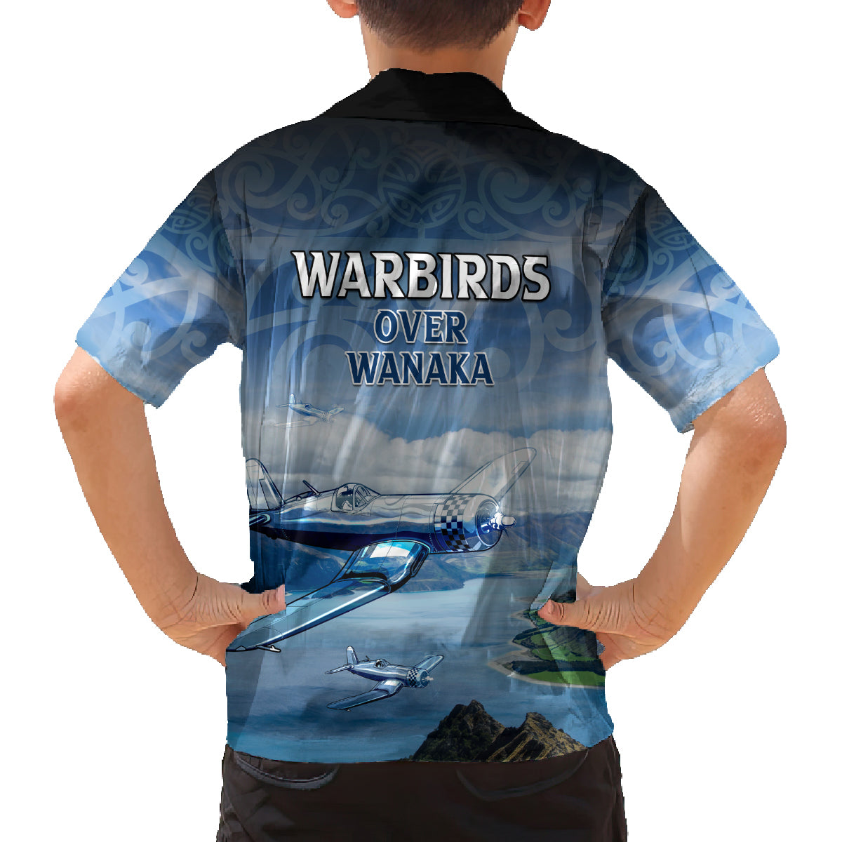 New Zealand Wanaka Air Show Family Matching Off Shoulder Maxi Dress and Hawaiian Shirt With Maori Pattern