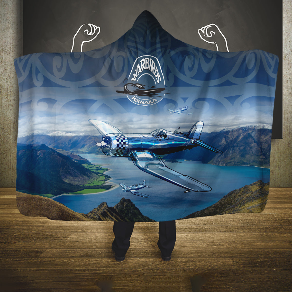 New Zealand Wanaka Air Show Hooded Blanket With Maori Pattern LT05 One Size Blue - Polynesian Pride