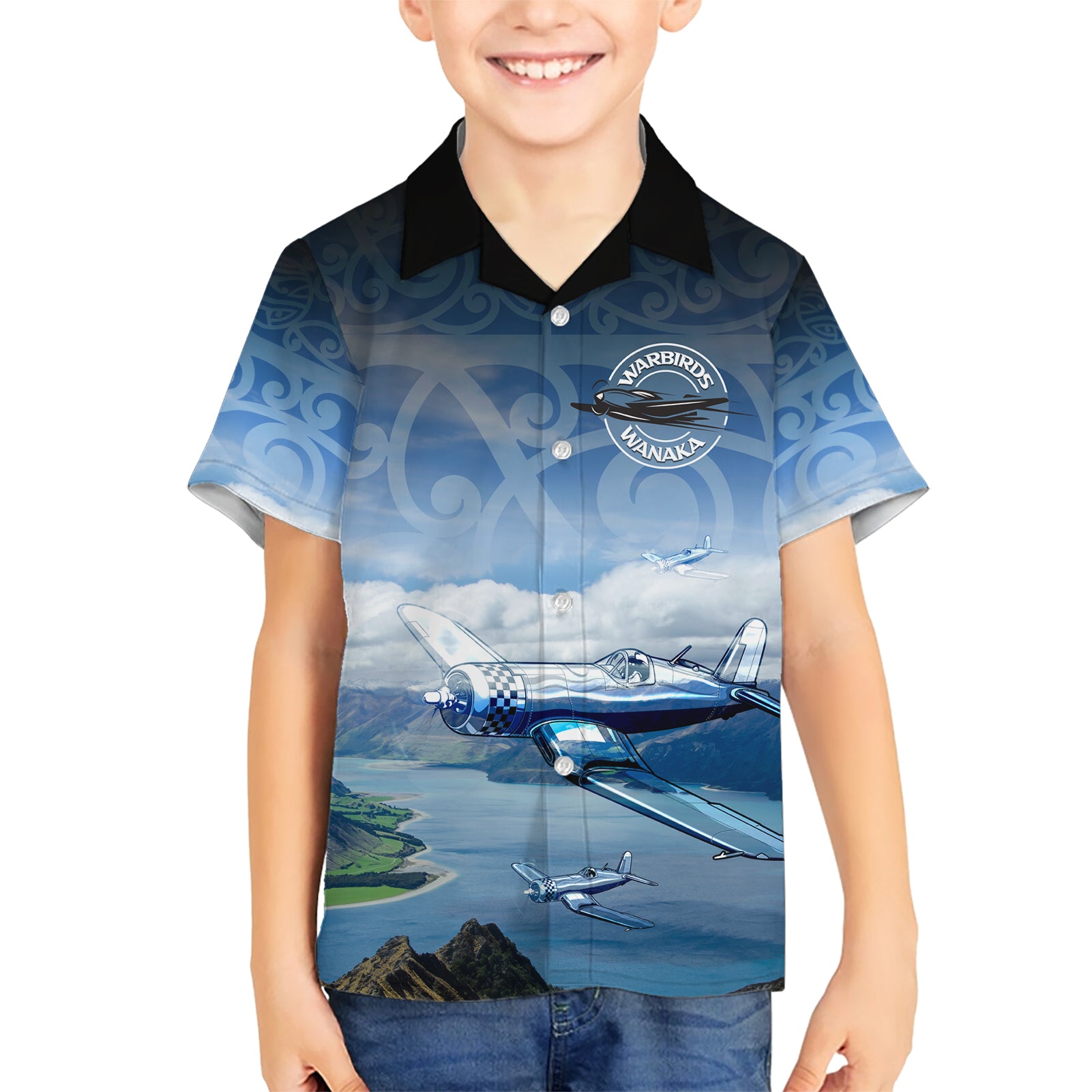 New Zealand Wanaka Air Show Kid Hawaiian Shirt With Maori Pattern