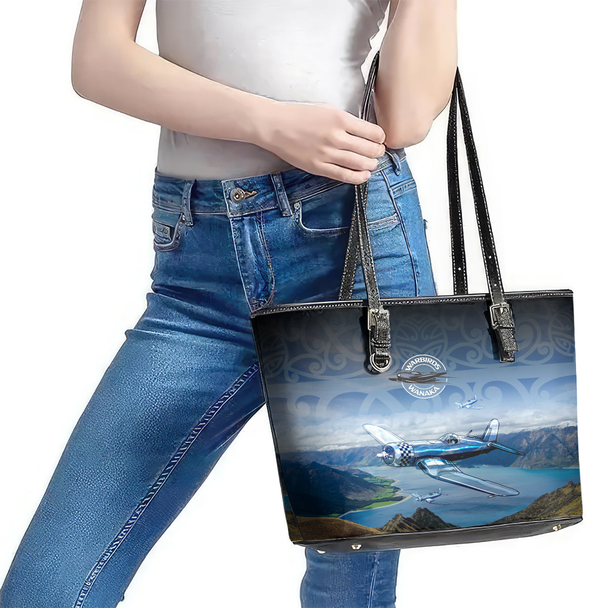 New Zealand Wanaka Air Show Leather Tote Bag With Maori Pattern LT05 - Polynesian Pride