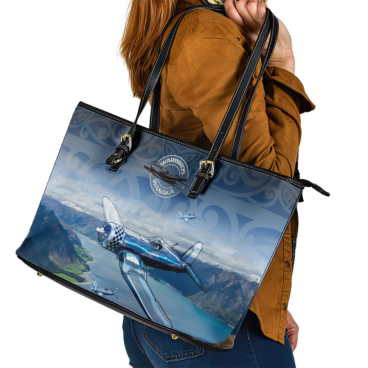 New Zealand Wanaka Air Show Leather Tote Bag With Maori Pattern LT05 - Polynesian Pride
