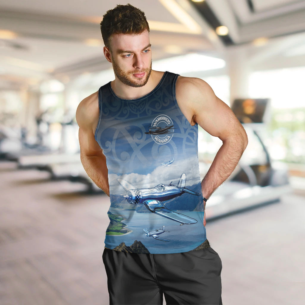 New Zealand Wanaka Air Show Men Tank Top With Maori Pattern LT05 Blue - Polynesian Pride