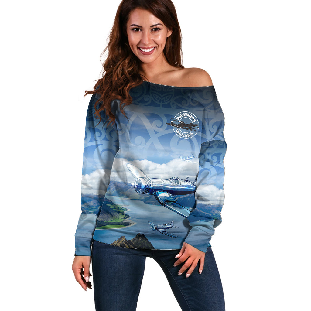 New Zealand Wanaka Air Show Off Shoulder Sweater With Maori Pattern