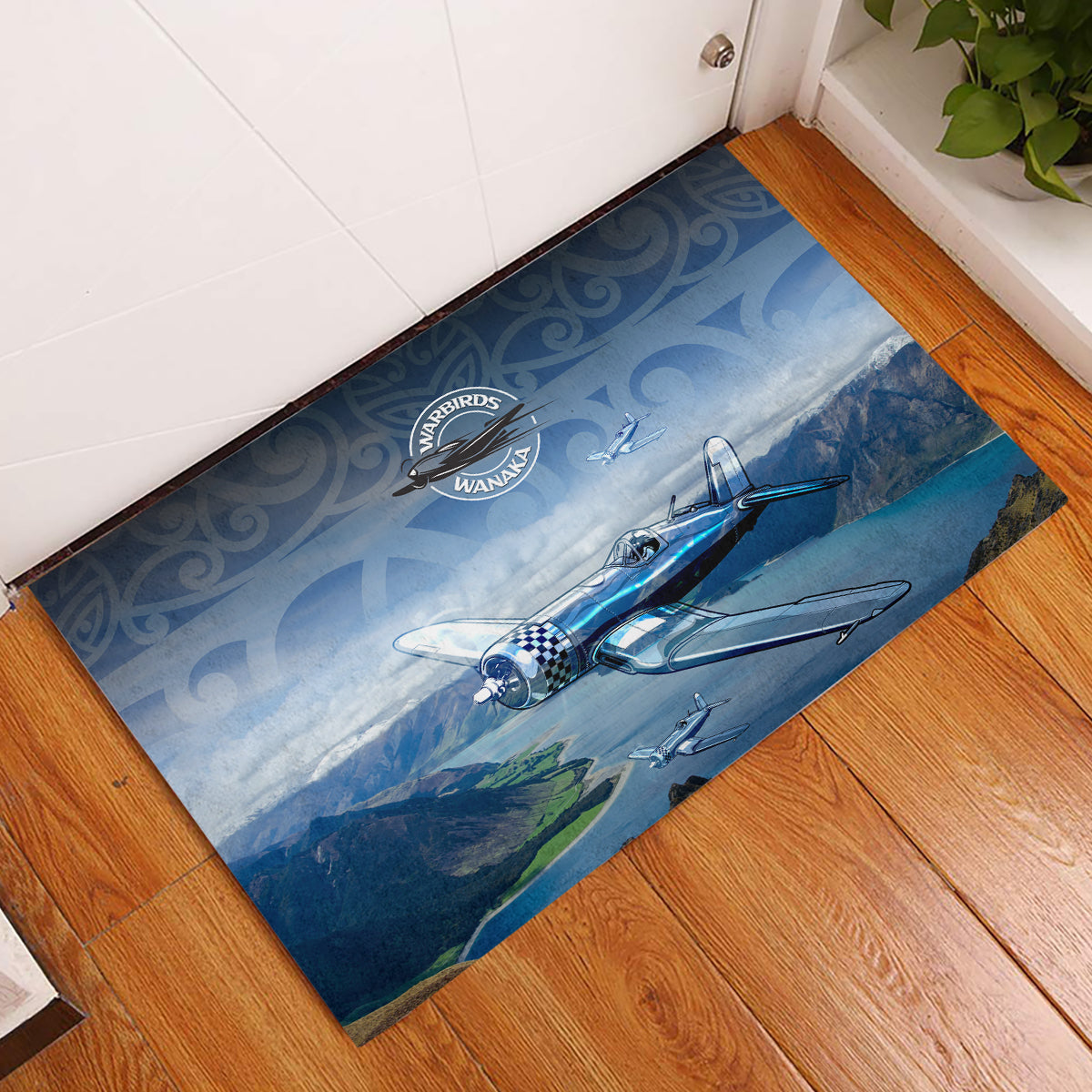 New Zealand Wanaka Air Show Rubber Doormat With Maori Pattern LT05 Blue - Polynesian Pride