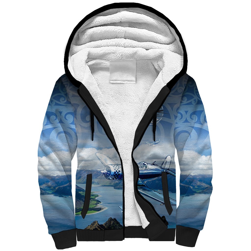 New Zealand Wanaka Air Show Sherpa Hoodie With Maori Pattern LT05 Unisex Blue - Polynesian Pride