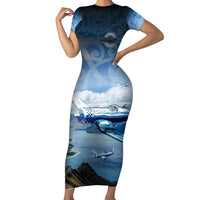 New Zealand Wanaka Air Show Short Sleeve Bodycon Dress With Maori Pattern