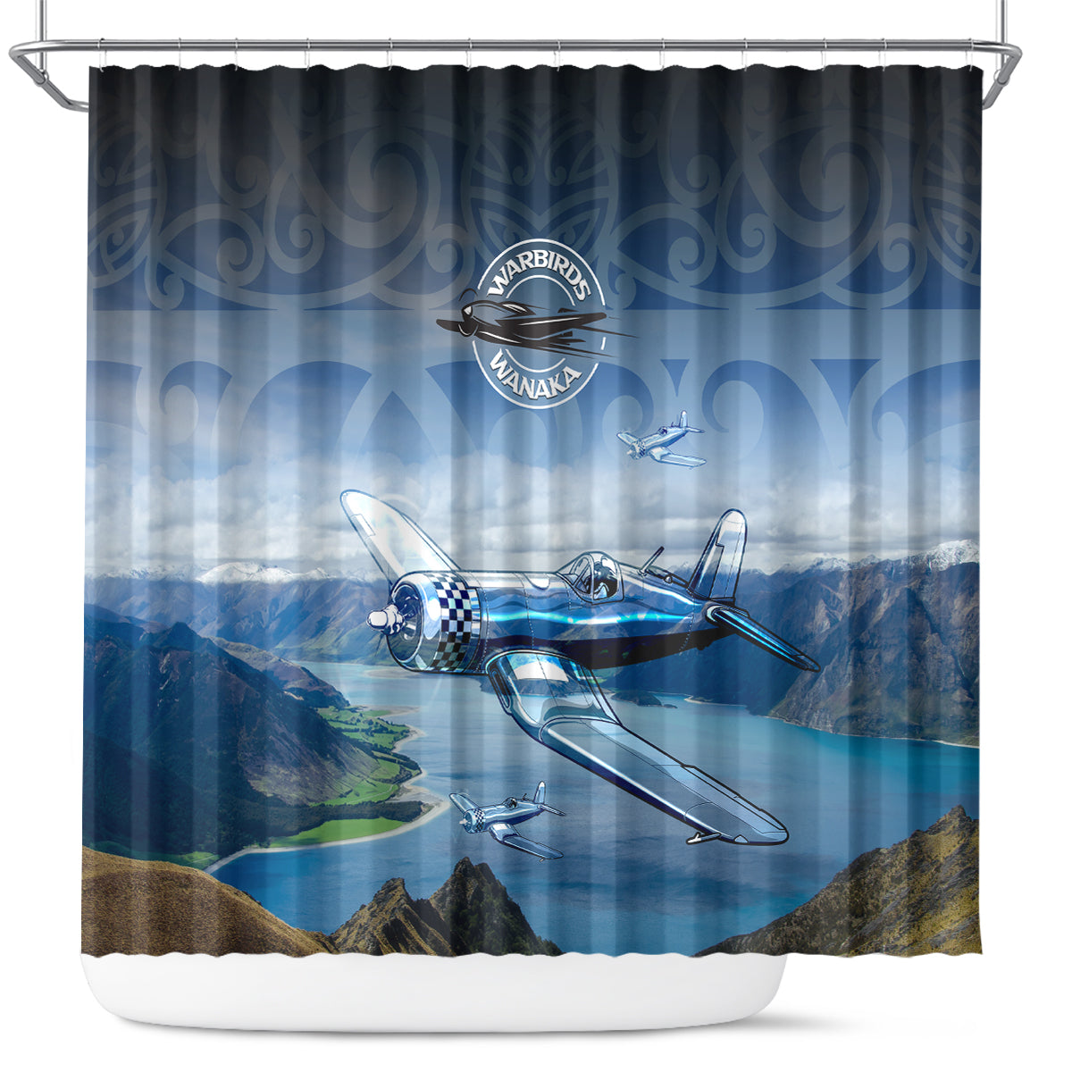 New Zealand Wanaka Air Show Shower Curtain With Maori Pattern