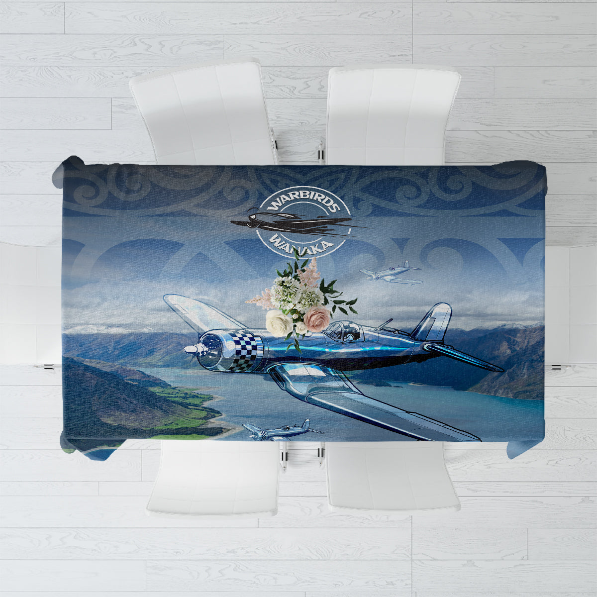 New Zealand Wanaka Air Show Tablecloth With Maori Pattern LT05 Blue - Polynesian Pride