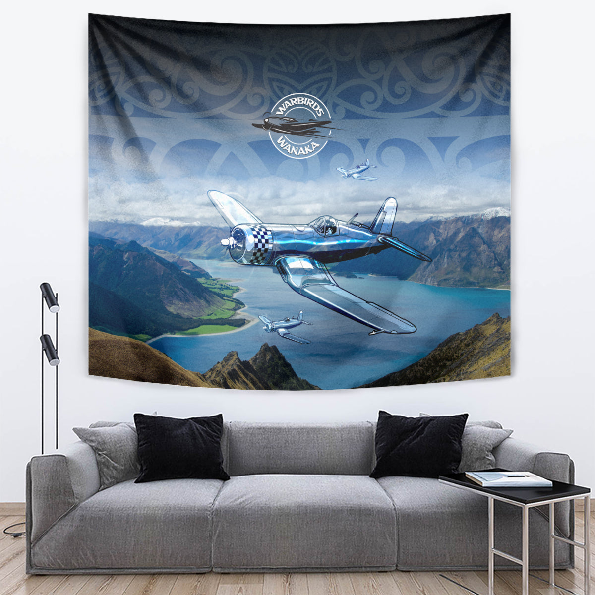 New Zealand Wanaka Air Show Tapestry With Maori Pattern LT05 Blue - Polynesian Pride