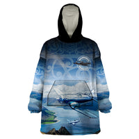 New Zealand Wanaka Air Show Wearable Blanket Hoodie With Maori Pattern LT05 One Size Blue - Polynesian Pride