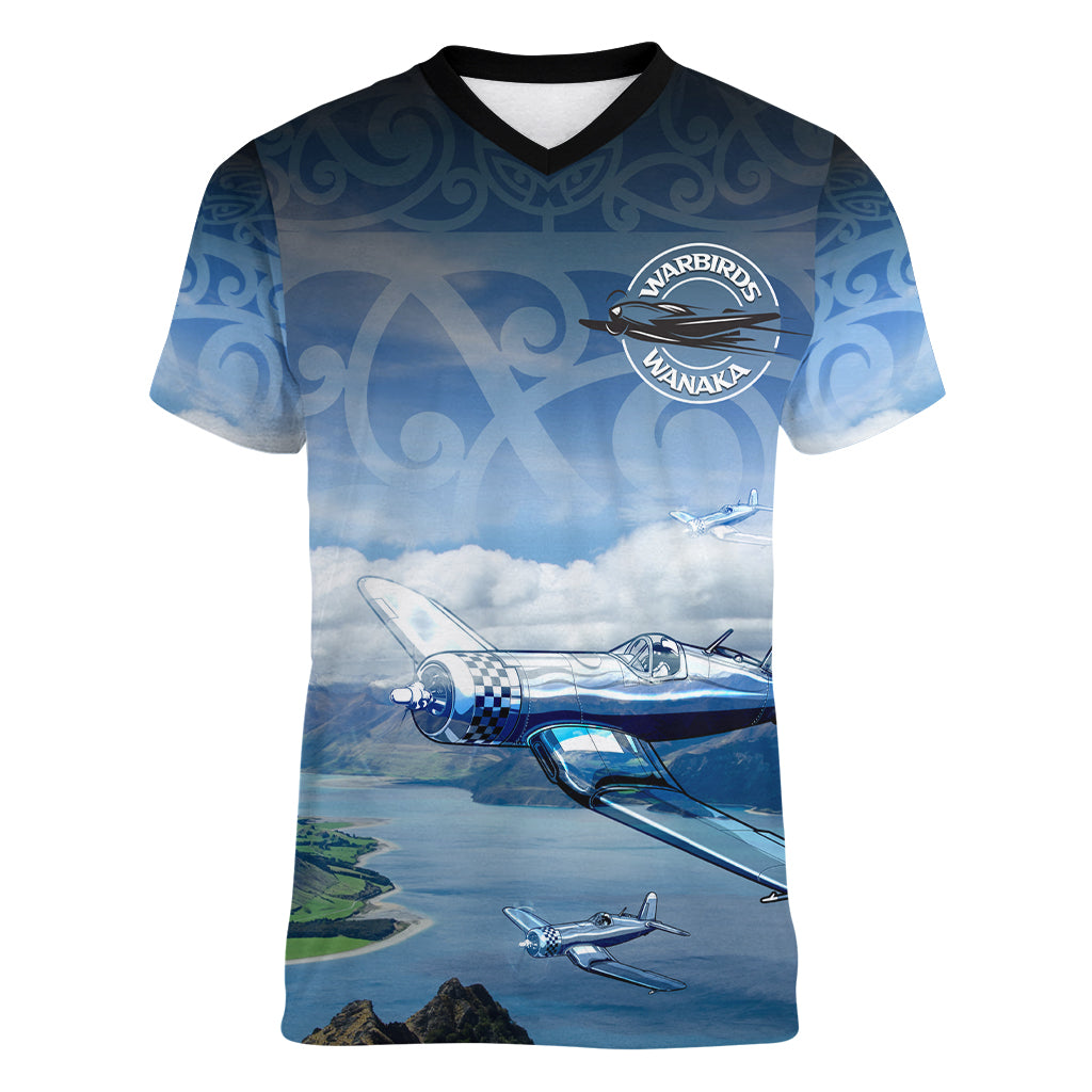 New Zealand Wanaka Air Show Women V Neck T Shirt With Maori Pattern