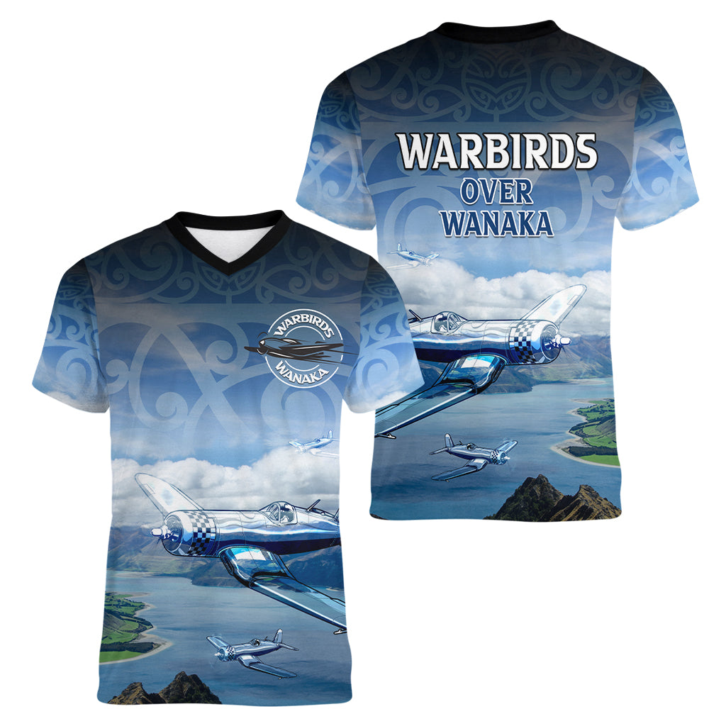 New Zealand Wanaka Air Show Women V Neck T Shirt With Maori Pattern
