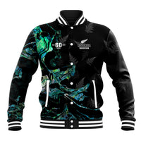 New Zealand Marathon Baseball Jacket Silver Fern Paua Shell Simple Style LT05 Unisex Black - Polynesian Pride
