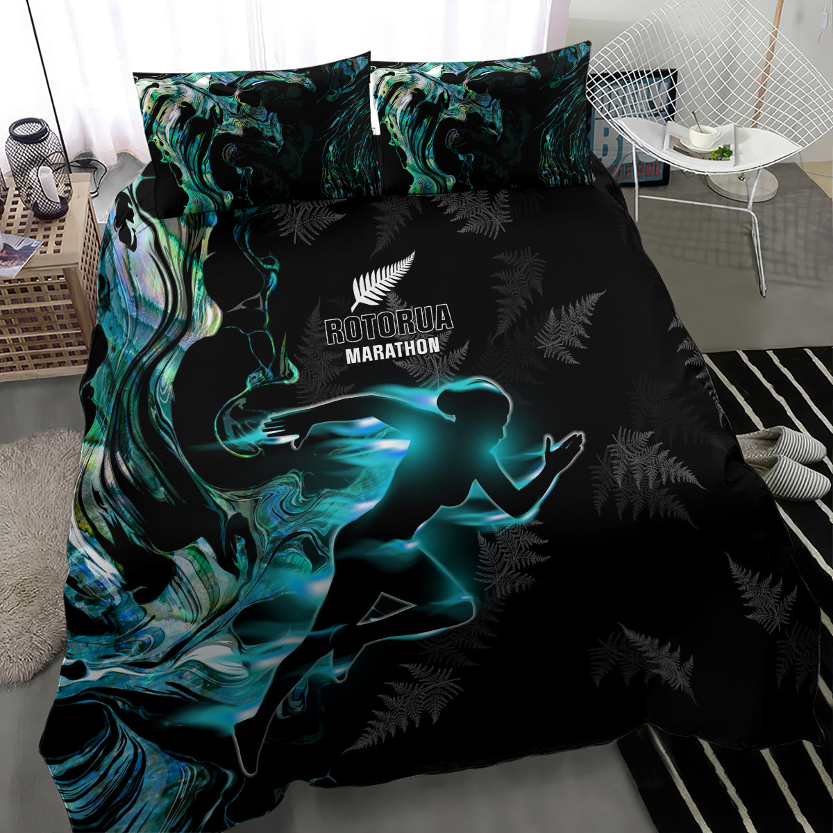 New Zealand Marathon Bedding Set Silver Fern Paua Shell Simple Style LT05 - Polynesian Pride