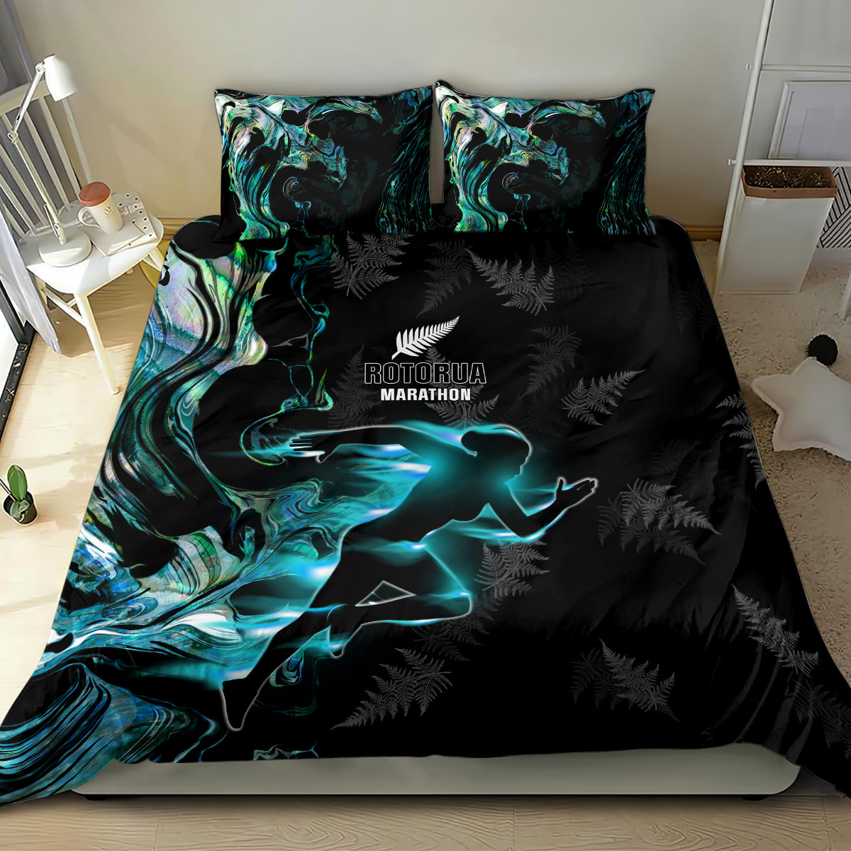 New Zealand Marathon Bedding Set Silver Fern Paua Shell Simple Style LT05 - Polynesian Pride