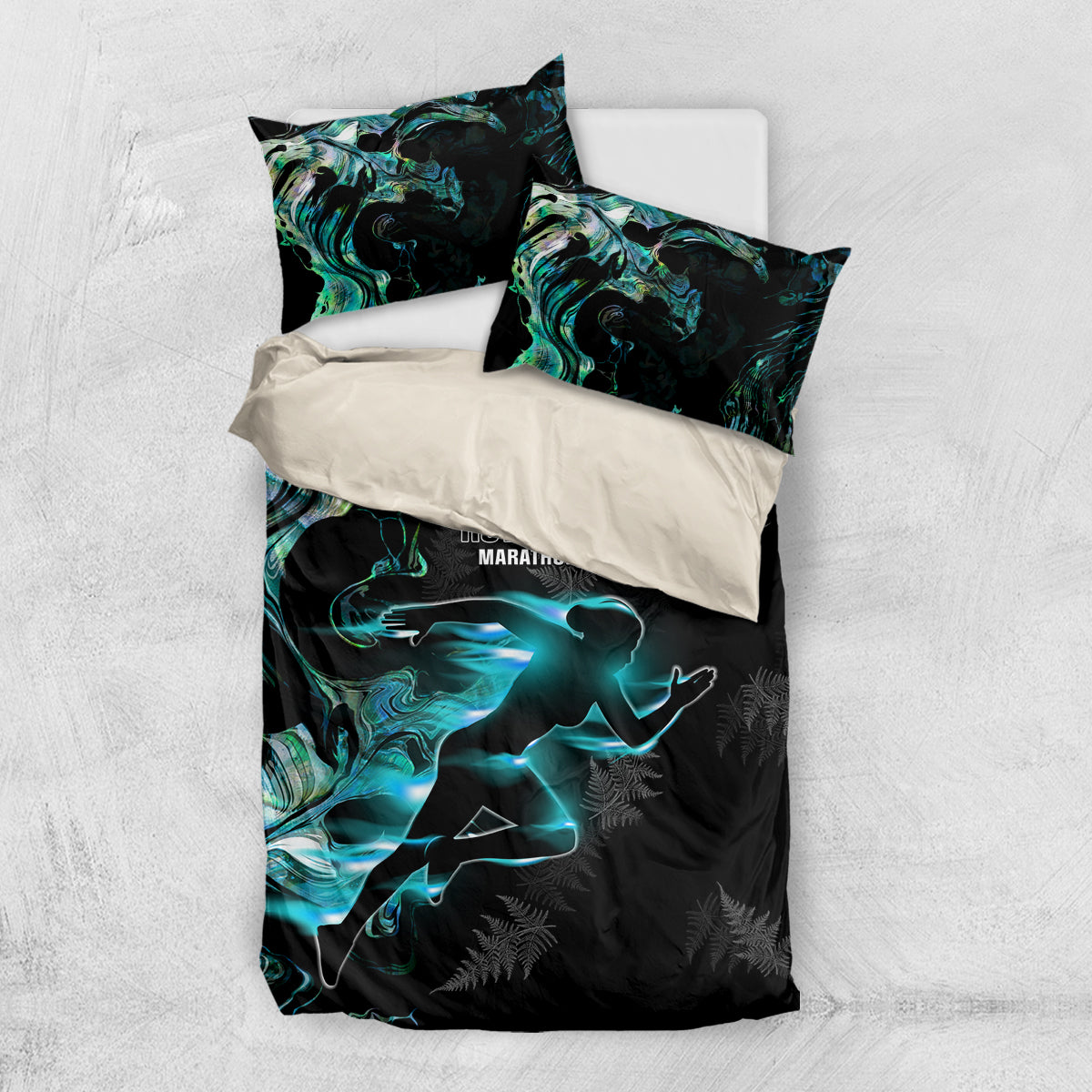 New Zealand Marathon Bedding Set Silver Fern Paua Shell Simple Style LT05 US Twin 172cm x 218cm Black - Polynesian Pride