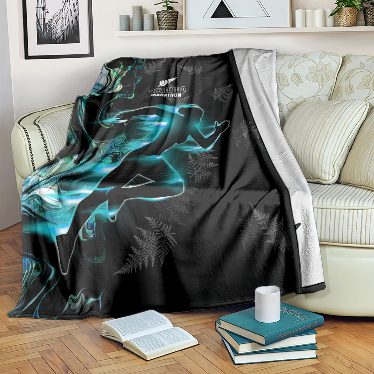 New Zealand Marathon Blanket Silver Fern Paua Shell Simple Style LT05 Black - Polynesian Pride